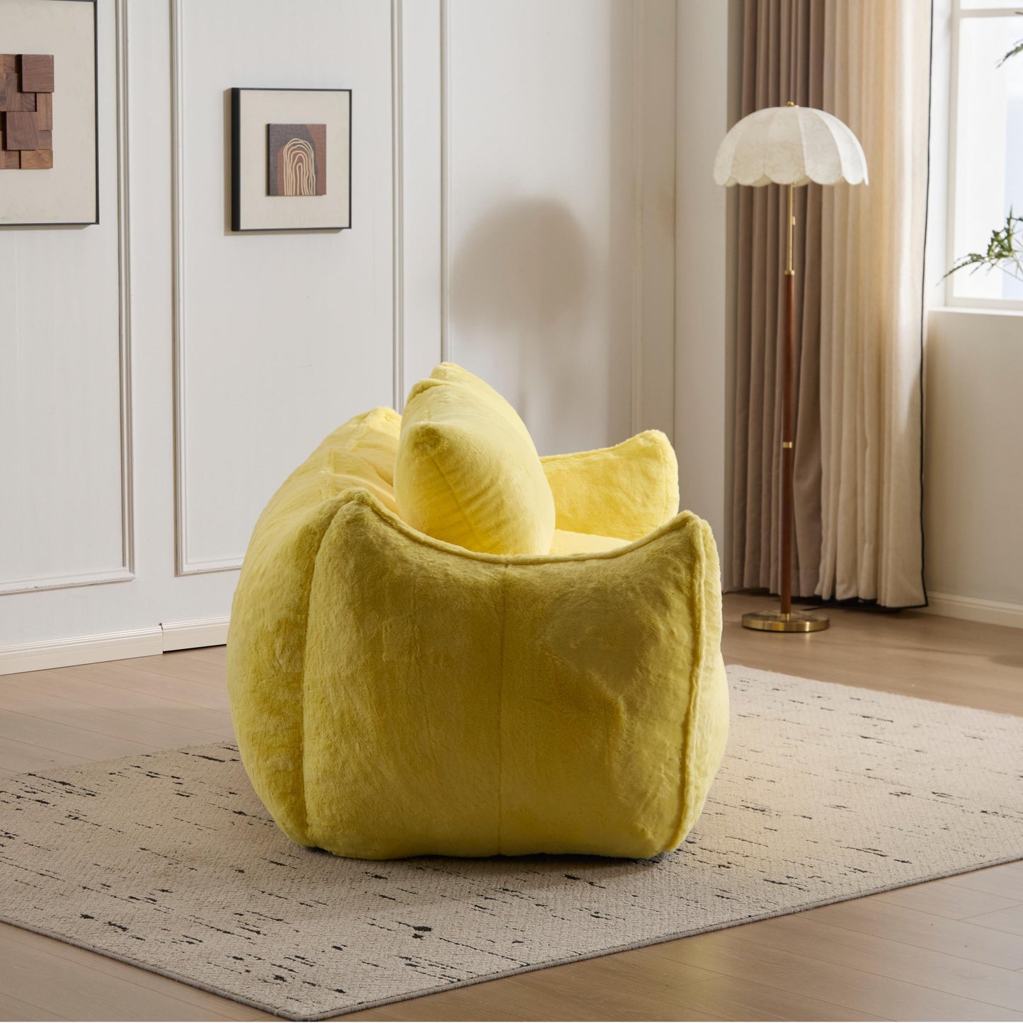 Giant Bean Bag Couch for Adults, Ultra Soft Fluffy Loveseat Bean Bag Sofa, Oversized Chase Lounge Chair Indoor for Living Room Bedroom, No Assembly Required Cozy Reading Chair with Pillows, Yellow
