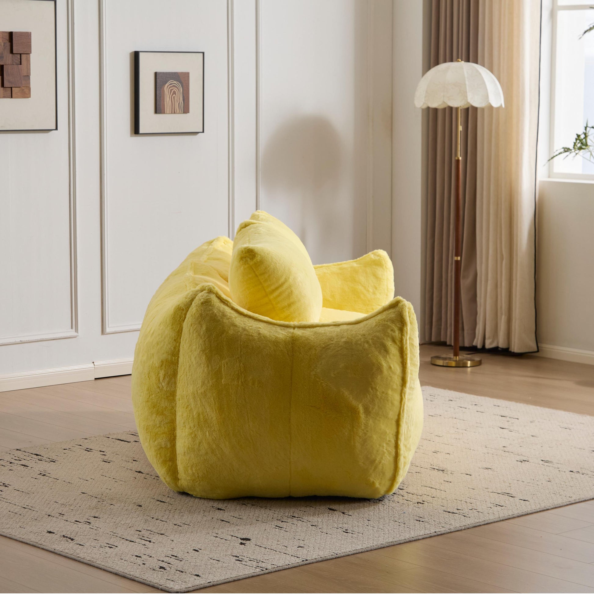 Giant Bean Bag Couch for Adults, Ultra Soft Fluffy Loveseat Bean Bag Sofa, Oversized Chase Lounge Chair Indoor for Living Room Bedroom, No Assembly Required Cozy Reading Chair with Pillows, Yellow