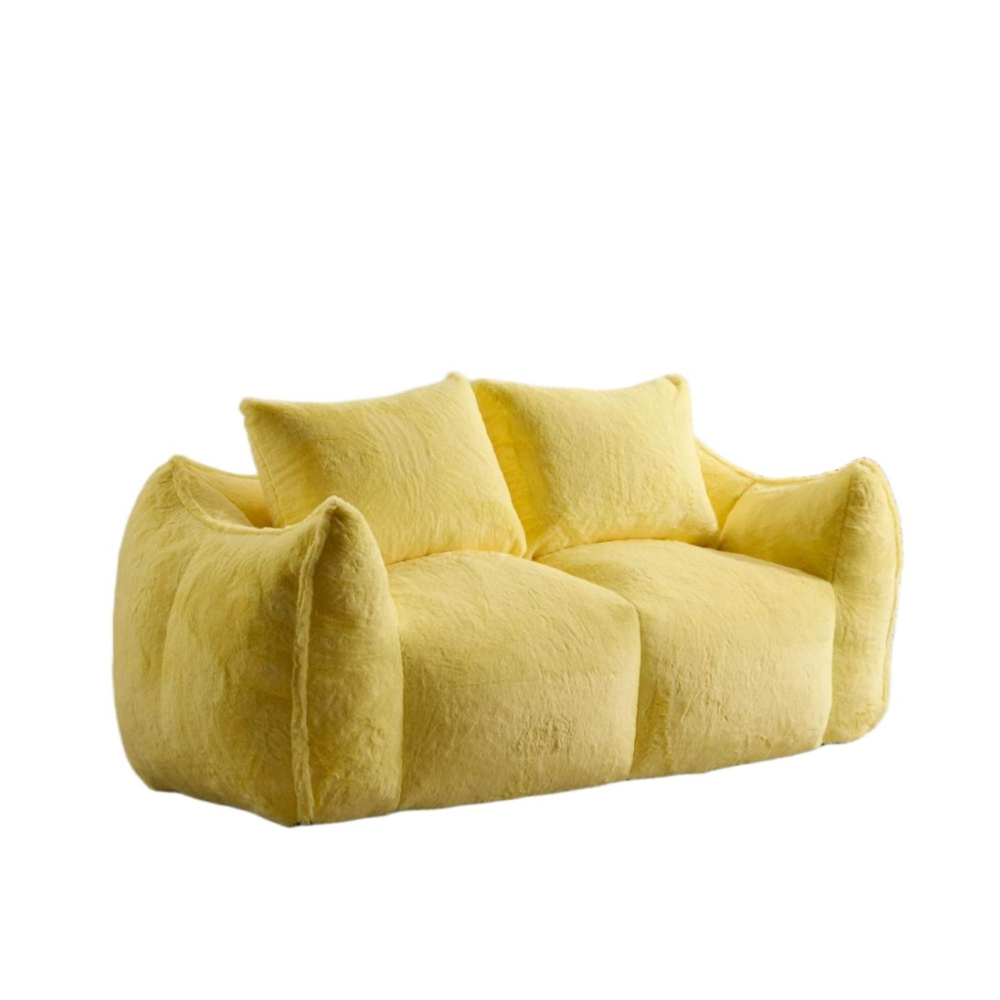 Giant Bean Bag Couch for Adults, Ultra Soft Fluffy Loveseat Bean Bag Sofa, Oversized Chase Lounge Chair Indoor for Living Room Bedroom, No Assembly Required Cozy Reading Chair with Pillows, Yellow