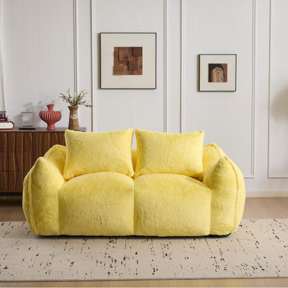 Giant Bean Bag Couch for Adults, Ultra Soft Fluffy Loveseat Bean Bag Sofa, Oversized Chase Lounge Chair Indoor for Living Room Bedroom, No Assembly Required Cozy Reading Chair with Pillows, Yellow