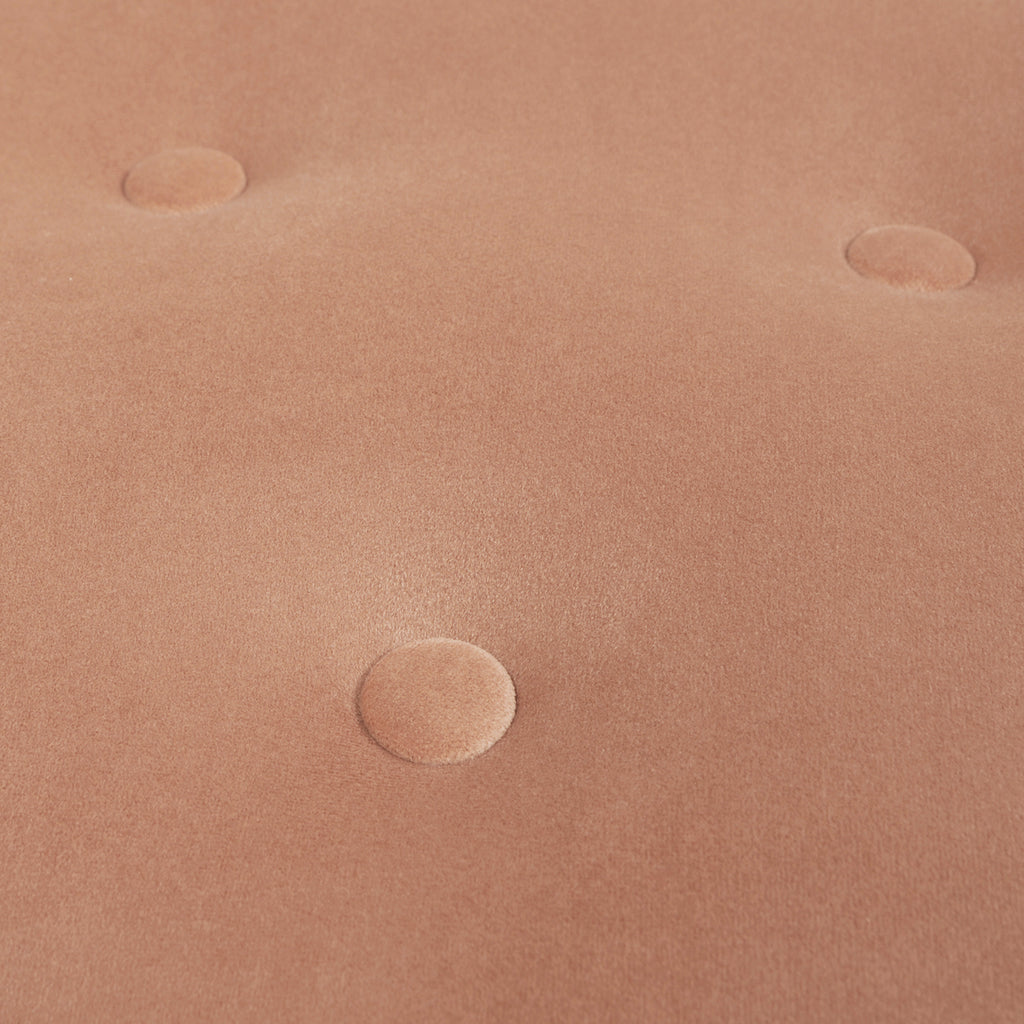 Yolanda 24' Round Upholstered Accent Ottoman, Peach Orange Velvet with Gold Trim