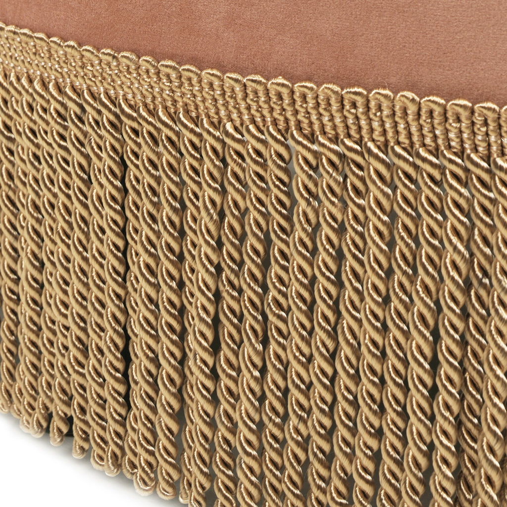 Yolanda 24' Round Upholstered Accent Ottoman, Peach Orange Velvet with Gold Trim