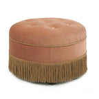 Yolanda 24' Round Upholstered Accent Ottoman, Peach Orange Velvet with Gold Trim