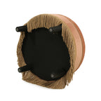 Yolanda 24' Round Upholstered Accent Ottoman, Peach Orange Velvet with Gold Trim