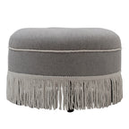 Yolanda 24' Round Upholstered Accent Ottoman, Light Gray Polyester with Ivory Trim