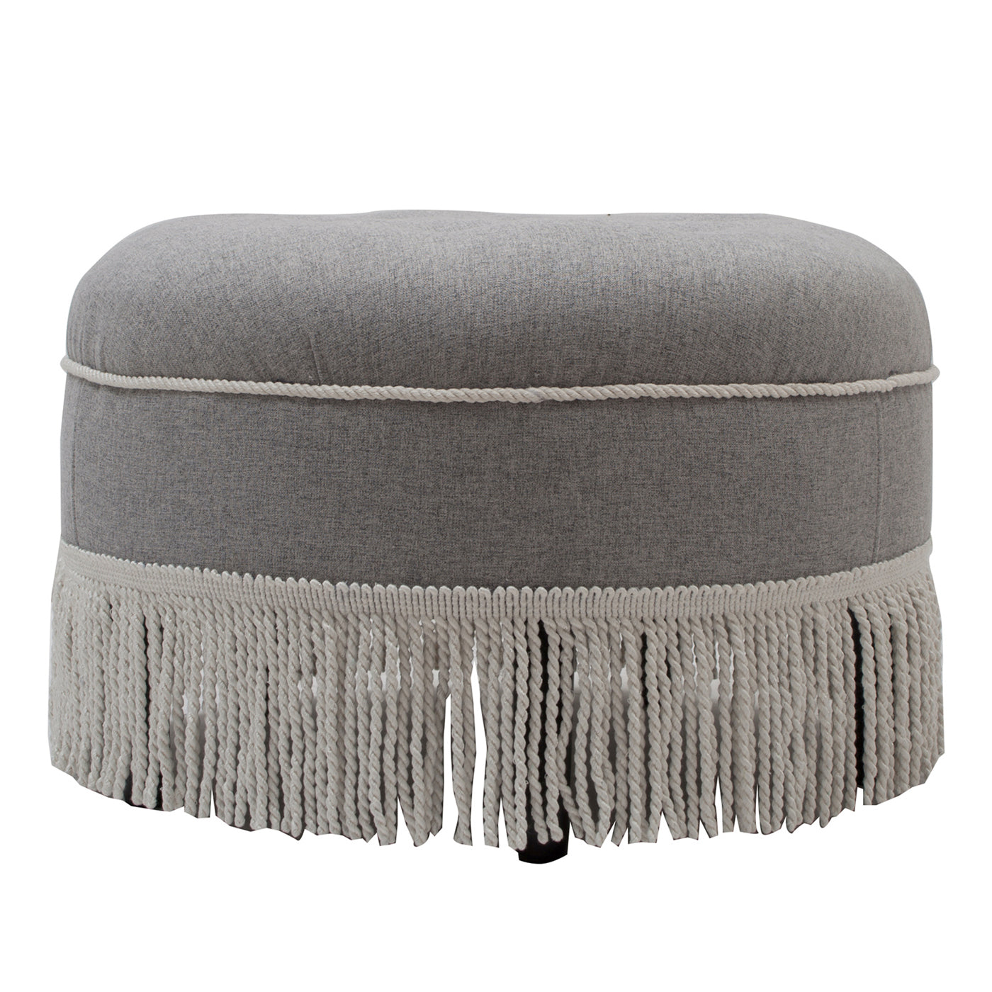 Yolanda 24' Round Upholstered Accent Ottoman, Light Gray Polyester with Ivory Trim