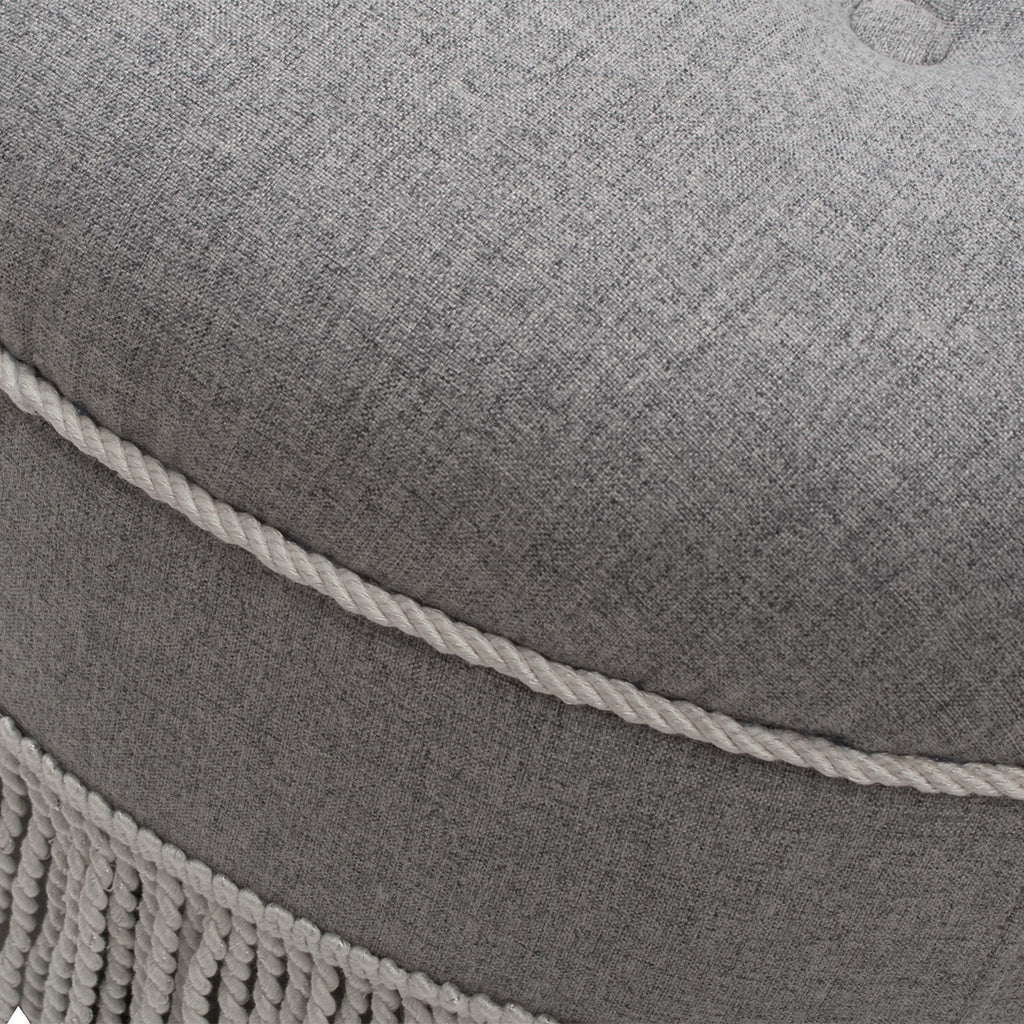 Yolanda 24' Round Upholstered Accent Ottoman, Light Gray Polyester with Ivory Trim