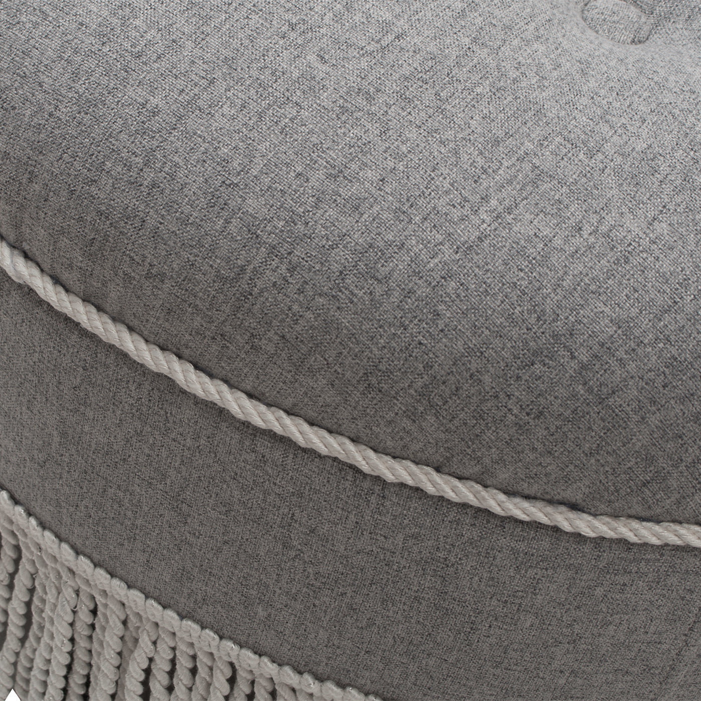 Yolanda 24' Round Upholstered Accent Ottoman, Light Gray Polyester with Ivory Trim