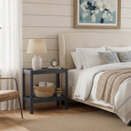 Yonda Matte Black Nightstand with Two Shelves, Solid Poplar and MDF Construction, Modern Design for Bedroom Storage