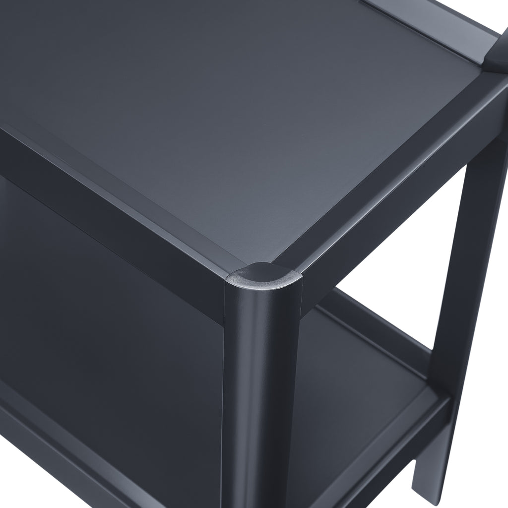 Yonda Matte Black Nightstand with Two Shelves, Solid Poplar and MDF Construction, Modern Design for Bedroom Storage