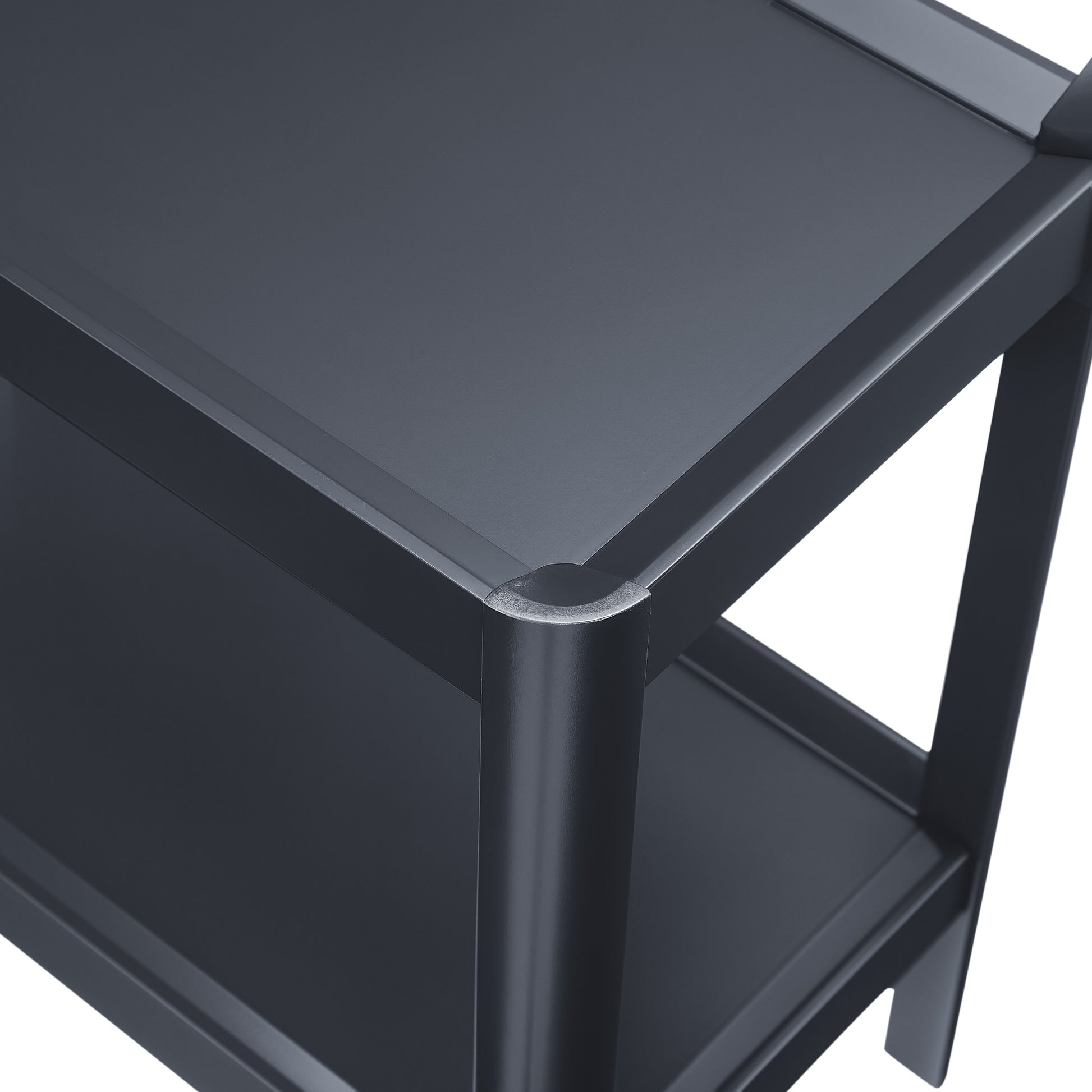 Yonda Matte Black Nightstand with Two Shelves, Solid Poplar and MDF Construction, Modern Design for Bedroom Storage