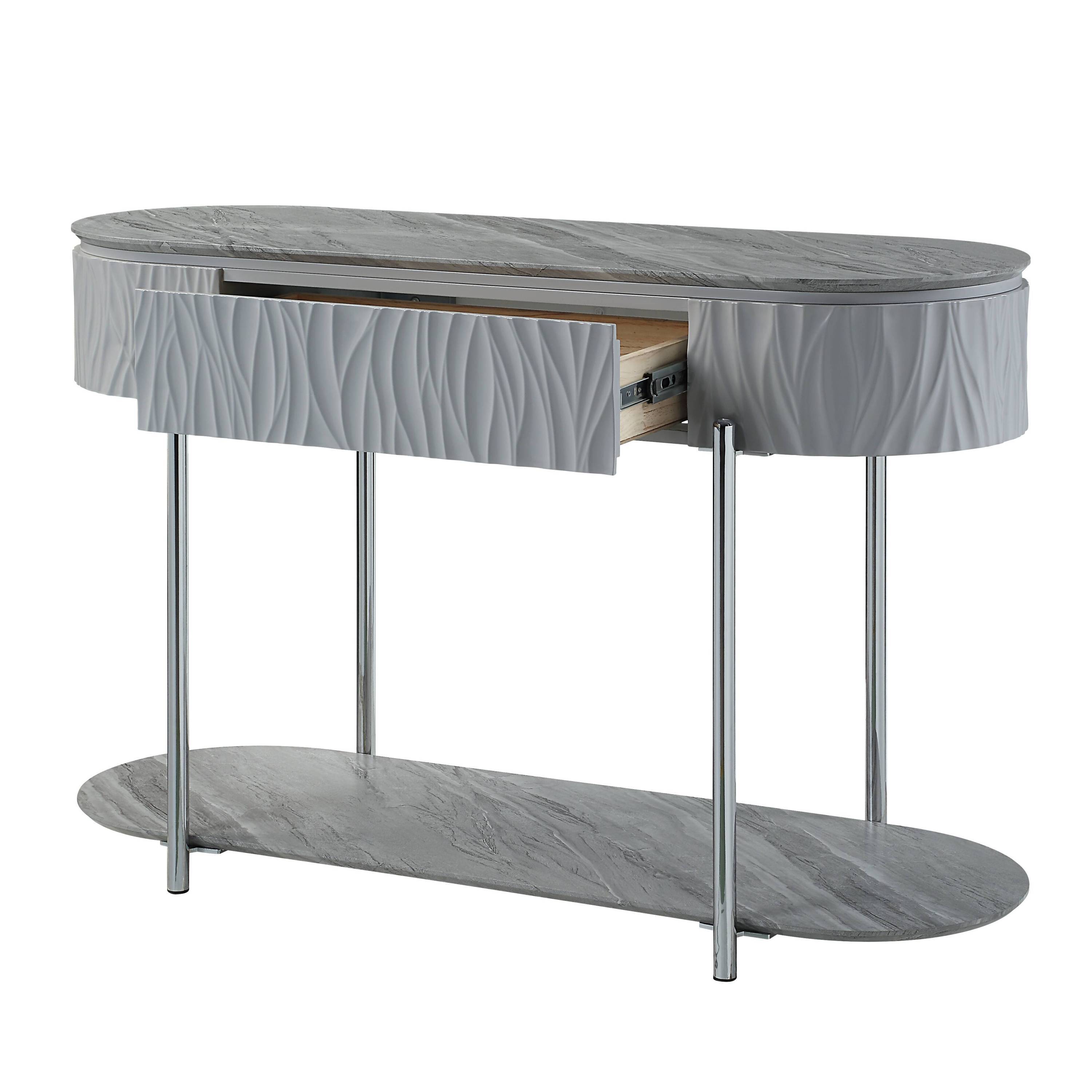 Yukino Gray High Gloss & Chrome Finish Sofa Table