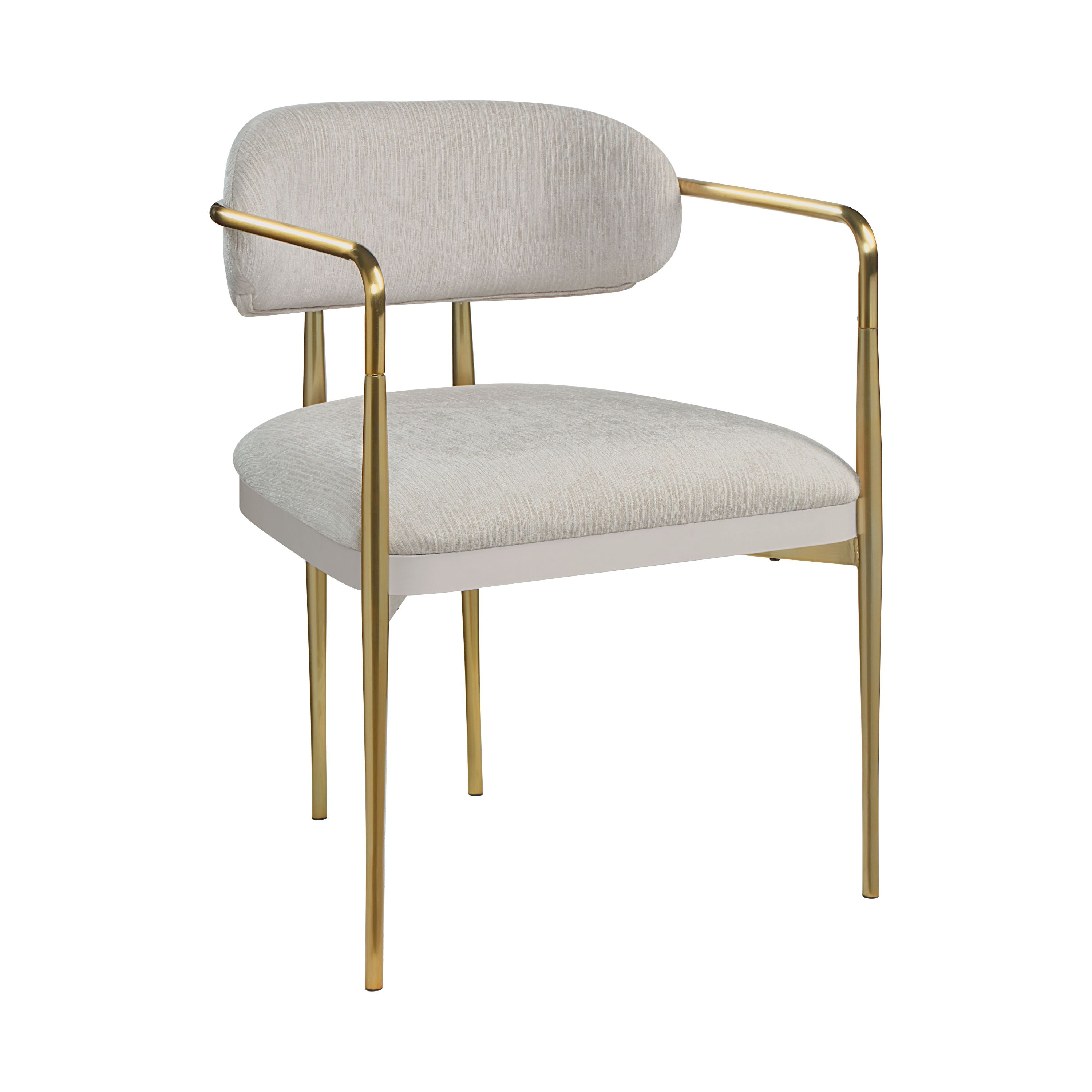 Zayn Beige Chenille & Gold Arm Chair (Set of 2)