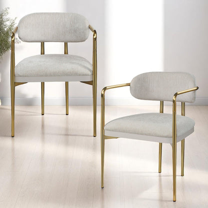 Zayn Beige Chenille & Gold Arm Chair (Set of 2)