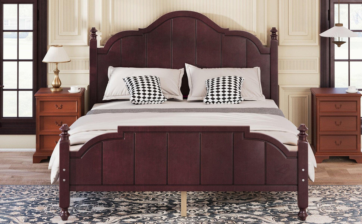 Vintage Queen Bed Frame with Headboard and Slats Support.