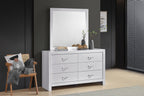 Moreland 58-Inch 6-Drawer White Wood Dresser with Chrome Handles
