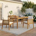 Teak Wood Outdoor Patio Dining Chairs with Cream Cushions - Set of 2