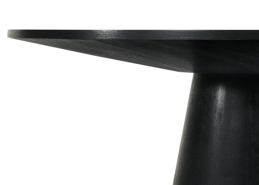 Jacopo Ebony Black Round Dining Table Set with Beige Chairs.