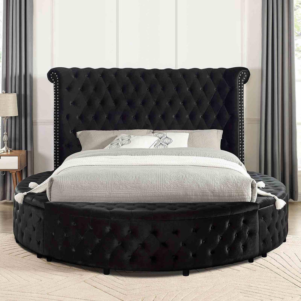 Glam Round Bed with Wingback and USB Charging.