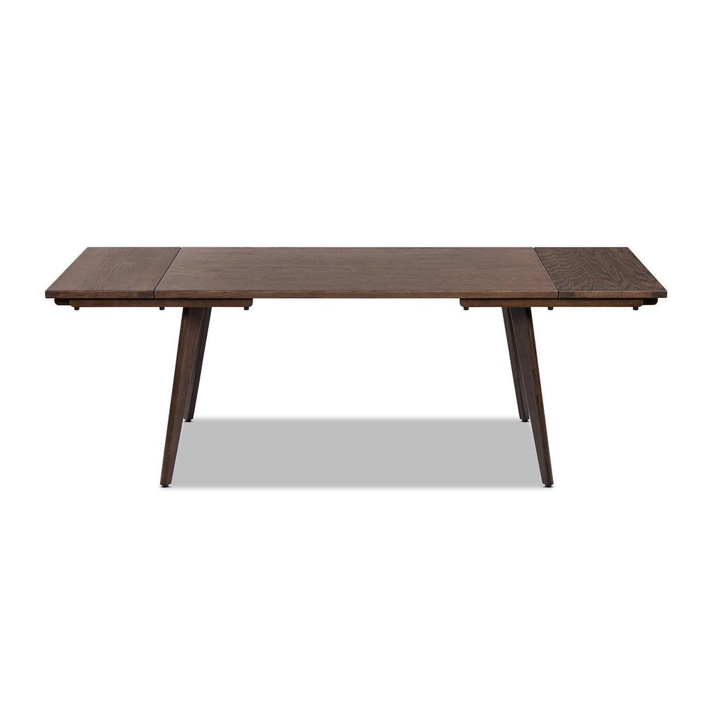 Capri 59-90.5' Solid Oak Wood 6-8 Seat Extendable Leaf Dining Table, Dark Brown Red Oak.