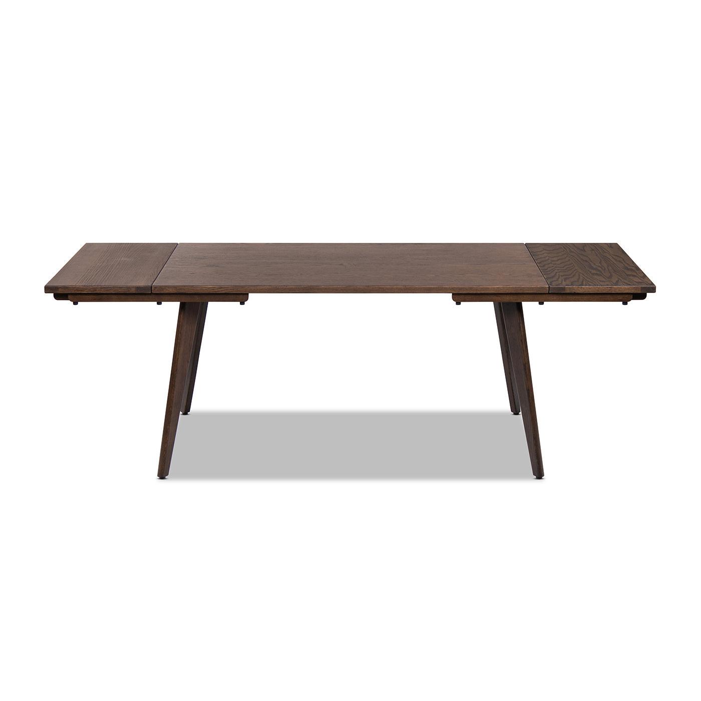 Capri 59-90.5' Solid Oak Wood 6-8 Seat Extendable Leaf Dining Table, Dark Brown Red Oak.