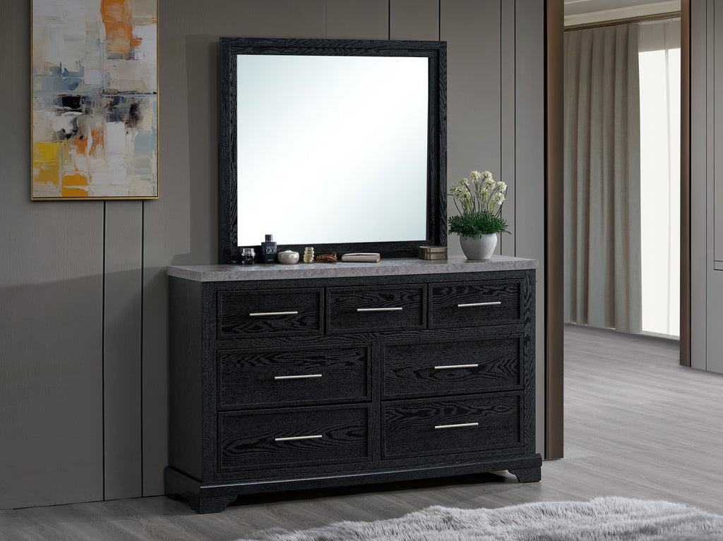 60-Inch Black Wood 6-Drawer Dresser with Bronze Accent Hardware