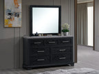 60-Inch Black Wood 6-Drawer Dresser with Bronze Accent Hardware