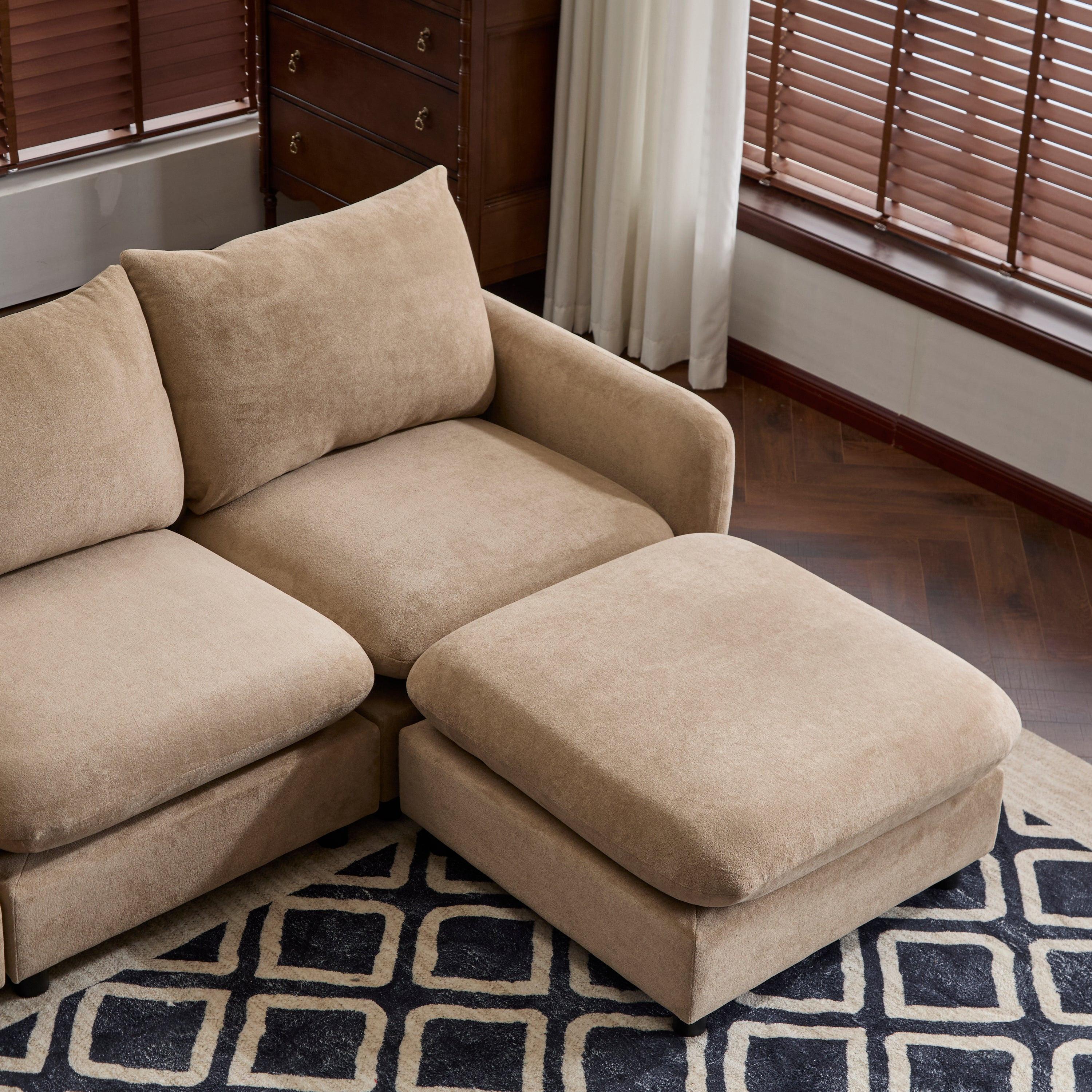 99 in. 4-Piece Modular Velvet Sectional Sofa with Ottoman.