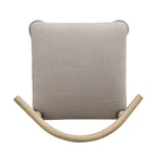 Top-down view of grey upholstered seat and curved wooden backrest of Stylish Pebble Fabric Bar Stool, highlighting seat design.