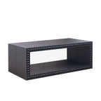 Black Beaded Coffee Table with Storage Shelf featuring a rectangular design and open shelf, ideal for modern farmhouse interiors.