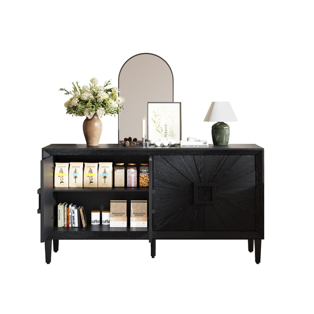 Black Farmhouse Credenza with Sunburst Door Design.
