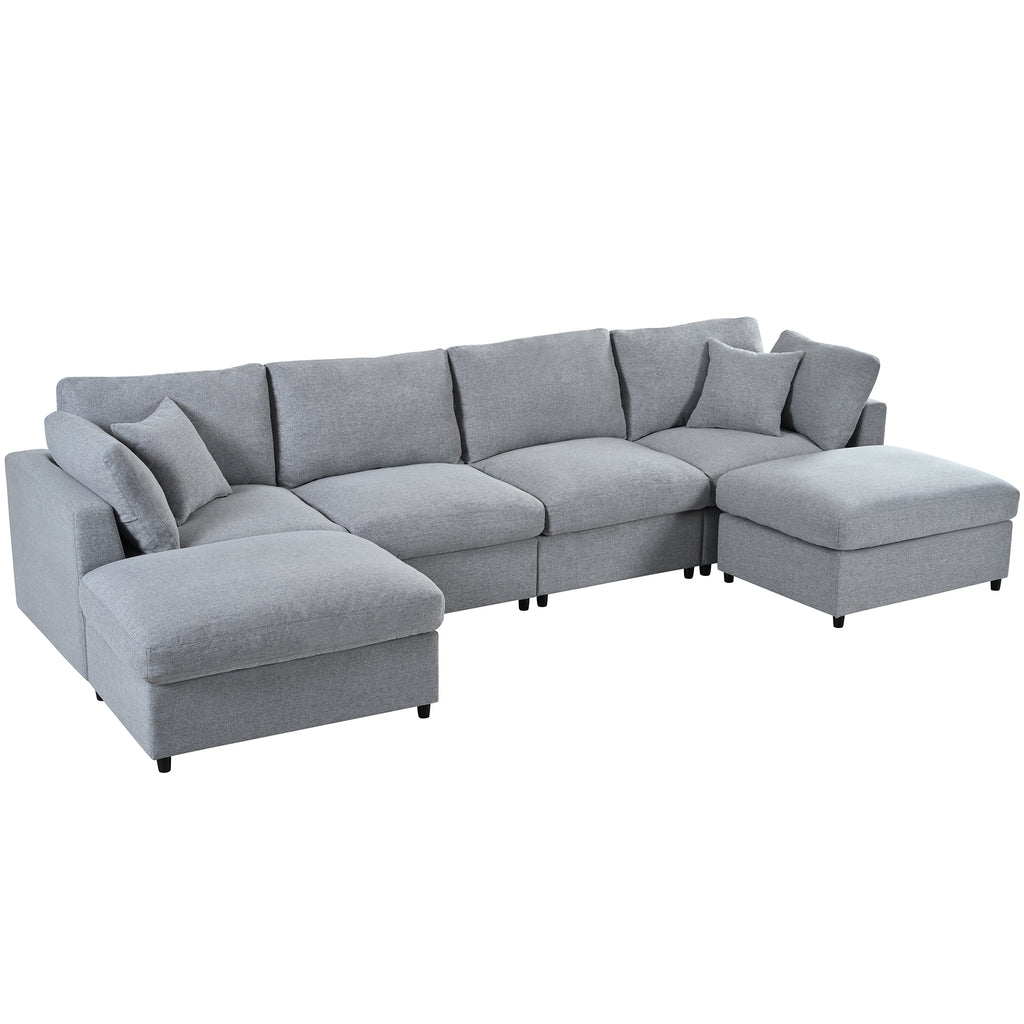 130' U-Shaped Sectional Sofa - Large & Versatile angled view showing deep seating and supportive back cushions in gray chenille fabric.