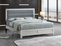 Plano Queen Bed with Padded Faux Leather Headboard in Beige