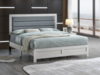 Plano Queen Bed with Padded Faux Leather Headboard in Beige