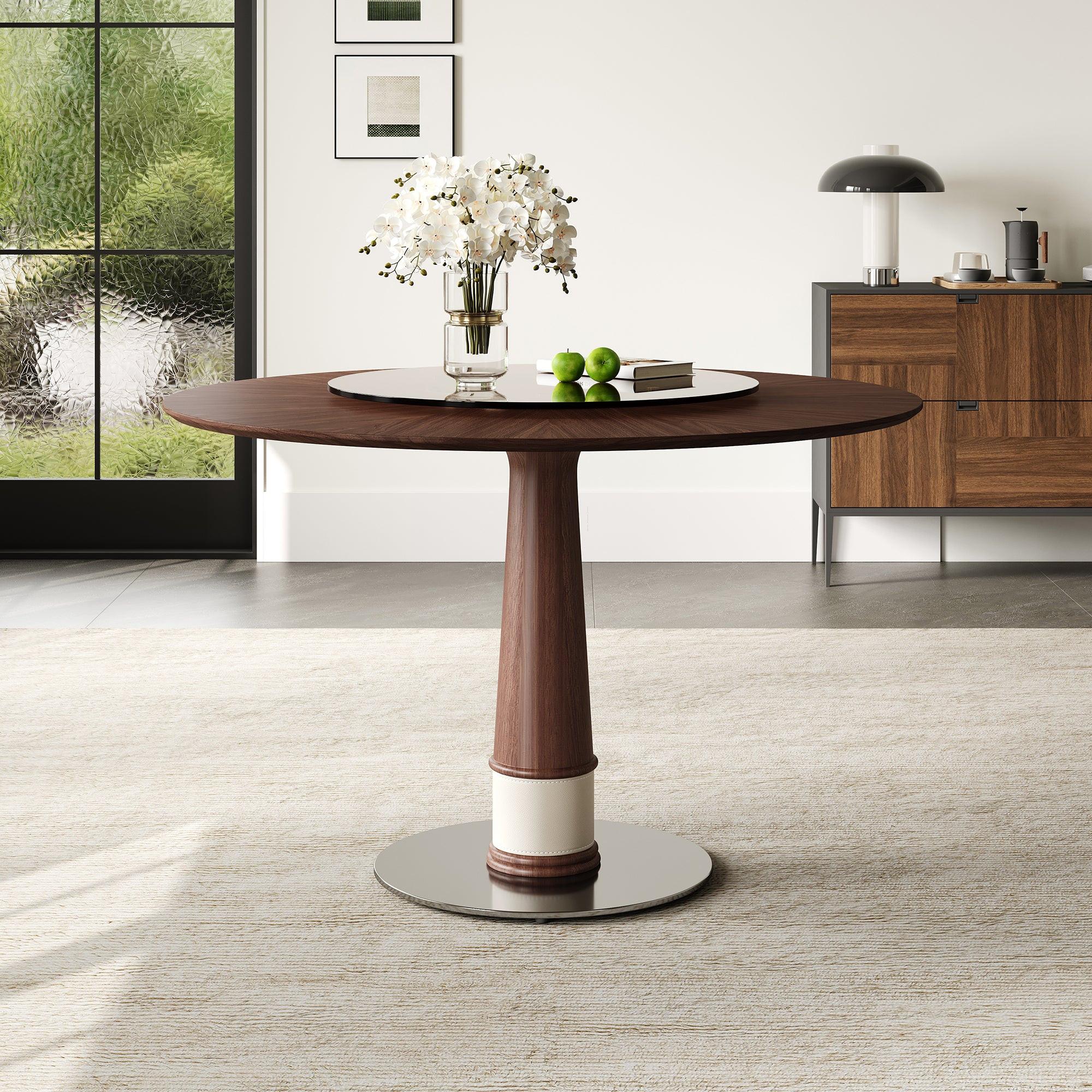 47-Inch Solid Wood Dining Table with Lazy Susan.