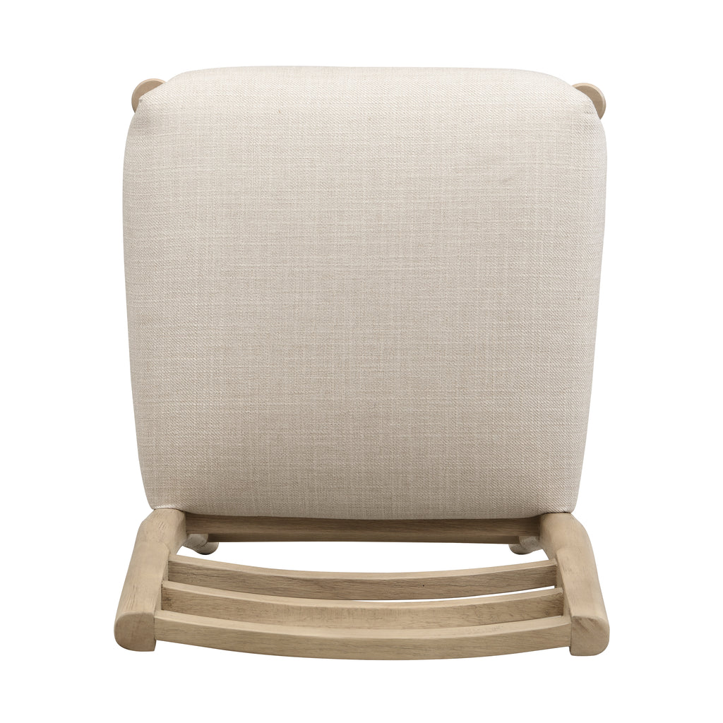 Underside view of cushioned seat and ladder back frame of counter stool. Showcases quality craftsmanship and upholstery detail.