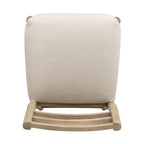 Underside view of cushioned seat and ladder back frame of counter stool. Showcases quality craftsmanship and upholstery detail.