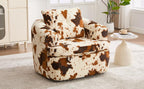 Modern 360° Swivel Accent Barrel Chair with Dual-Layer Cushion in Beige & Brown Faux Fur, 36.6' Round Seating for Living Room, Bedroom, Office, or Hotel