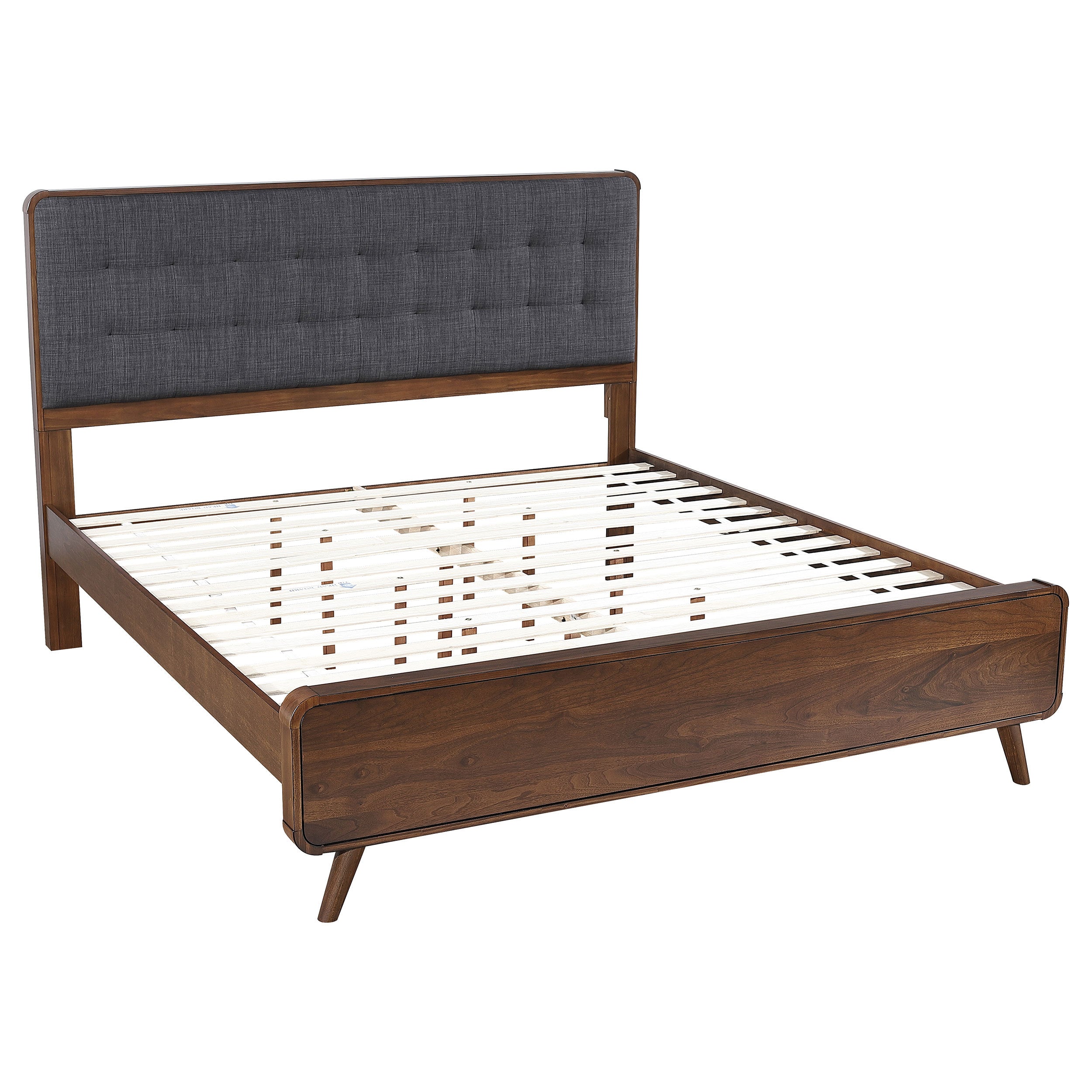 Roxbury Eastern King Bedroom Set in Dark Walnut with Grey Fabric