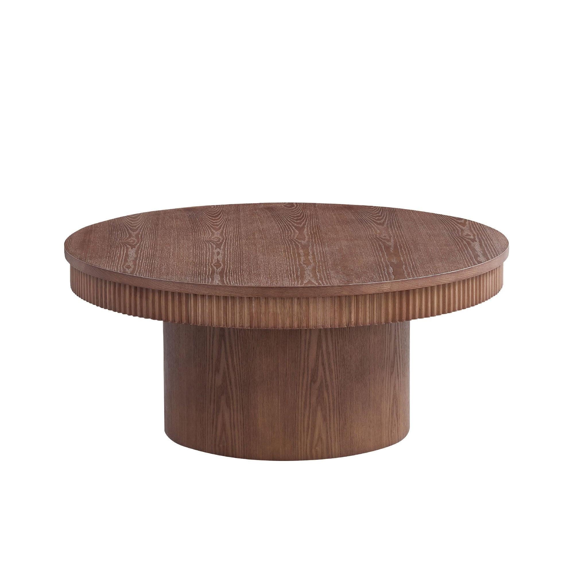 Walnut Round Coffee Table - 35.43 inch MDF with Wood Veneer.