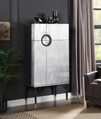 Yoela 65-Inch Silver Aluminum & Leather Wine Cabinet with 4 Doors