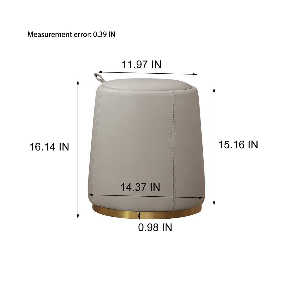 White Solid Wood Dresser Table - Liriodendron Design featuring matching stool with gold base and detailed measurements for ergonomic use.