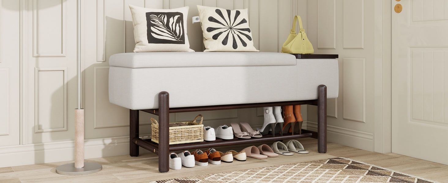 TREXM Farmhouse Upholstered Storage Bench with Hidden Compartment, Modern Entryway Bench for Living Room, Entryway, and Hallways (Espresso)