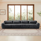 Front view of 149'' dark grey modular plush sofa with soft cushions, ideal for modern living rooms and no assembly required.