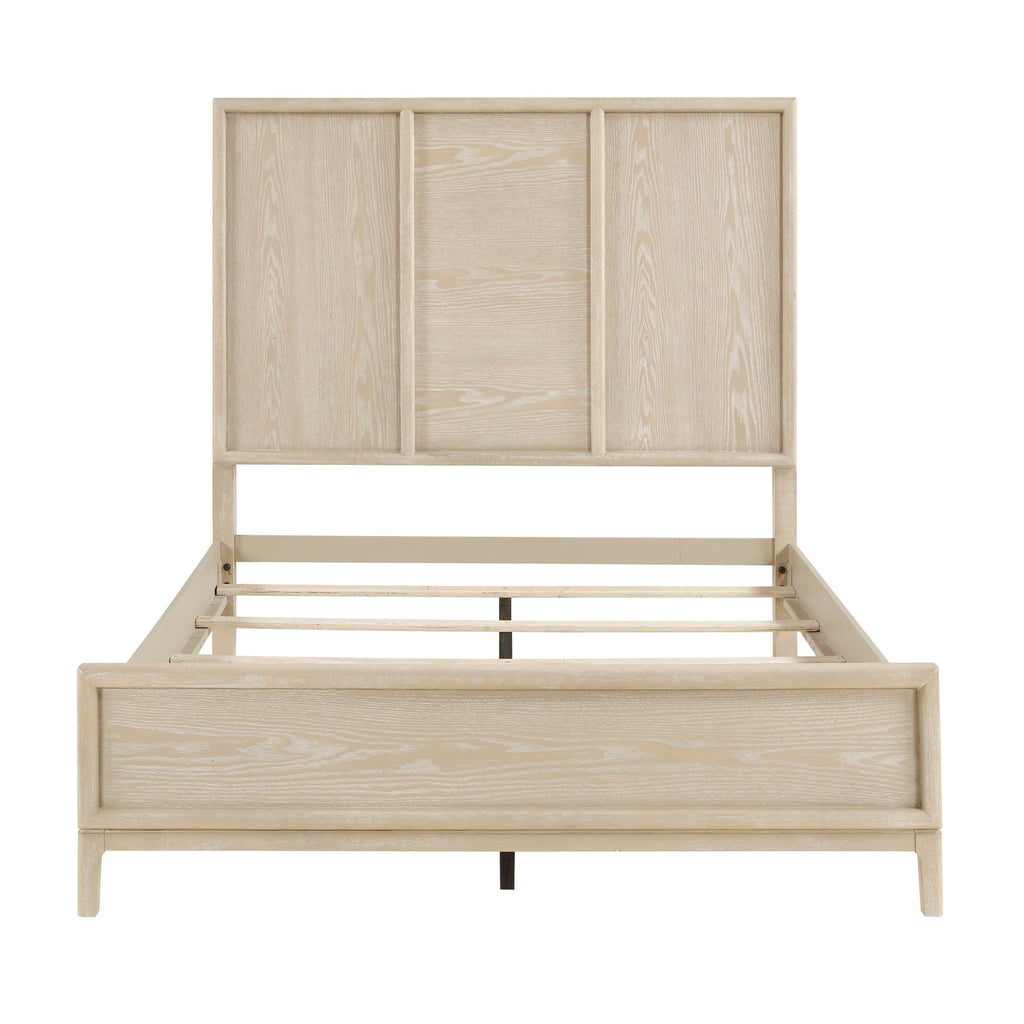 Queen Size Panel Bed - Light Brown Wooden Bedroom Furniture.