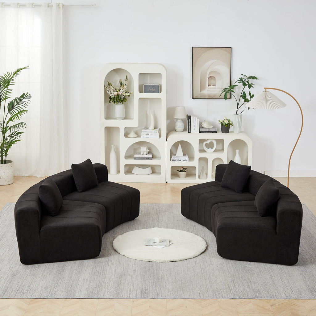Chenille Curved Sectional Sofa with 4 Pillows for Relaxation.