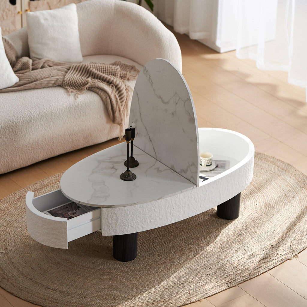 Oval Coffee Table with Storage and Faux Marble.