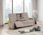Paterson 80-Inch Beige Microsuede Reclining Sofa with Center Console