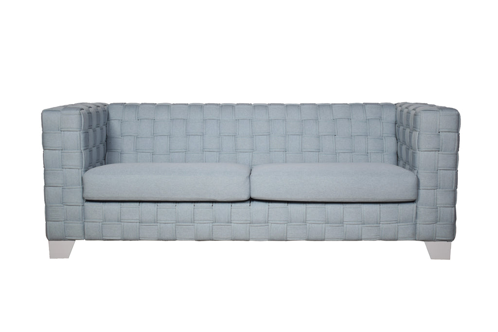 Saree 85-Inch Light Teal Chenille 2-Seater Sofa with White Finish