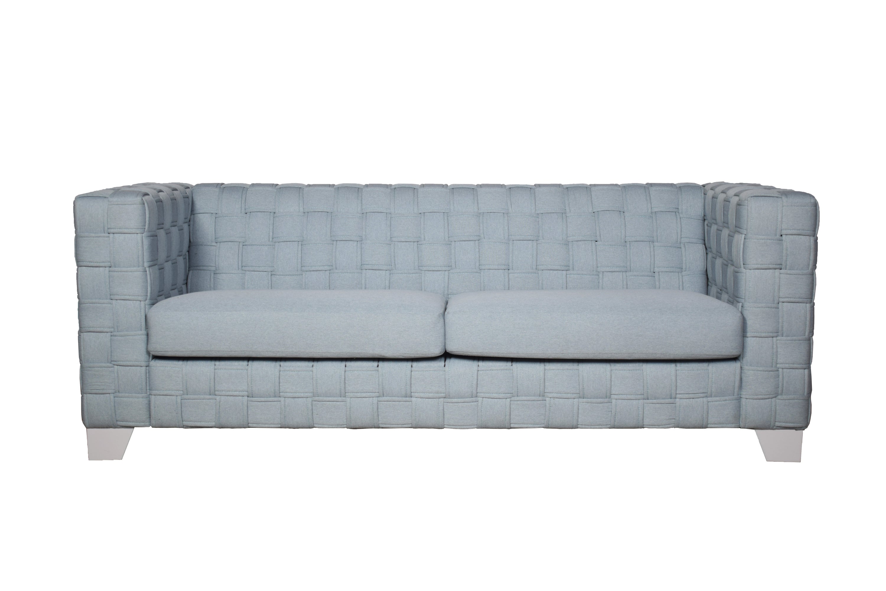 Saree 85-Inch Light Teal Chenille 2-Seater Sofa with White Finish